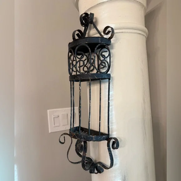 Vintage Rustic Chippy Black Metal Candle Holder - Picture 8 of 15